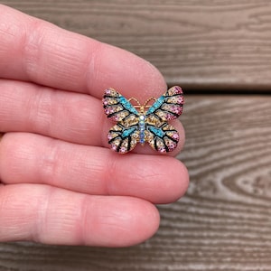 SELOVO Big Butterfly Crystal Brooch Pin - Red & Green Stones, Gold Tone, 3.2x1.6 Inch