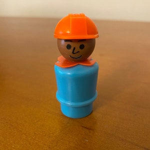 Vintage Fisher-Price Little People Black AA African-American Blue Construction Worker