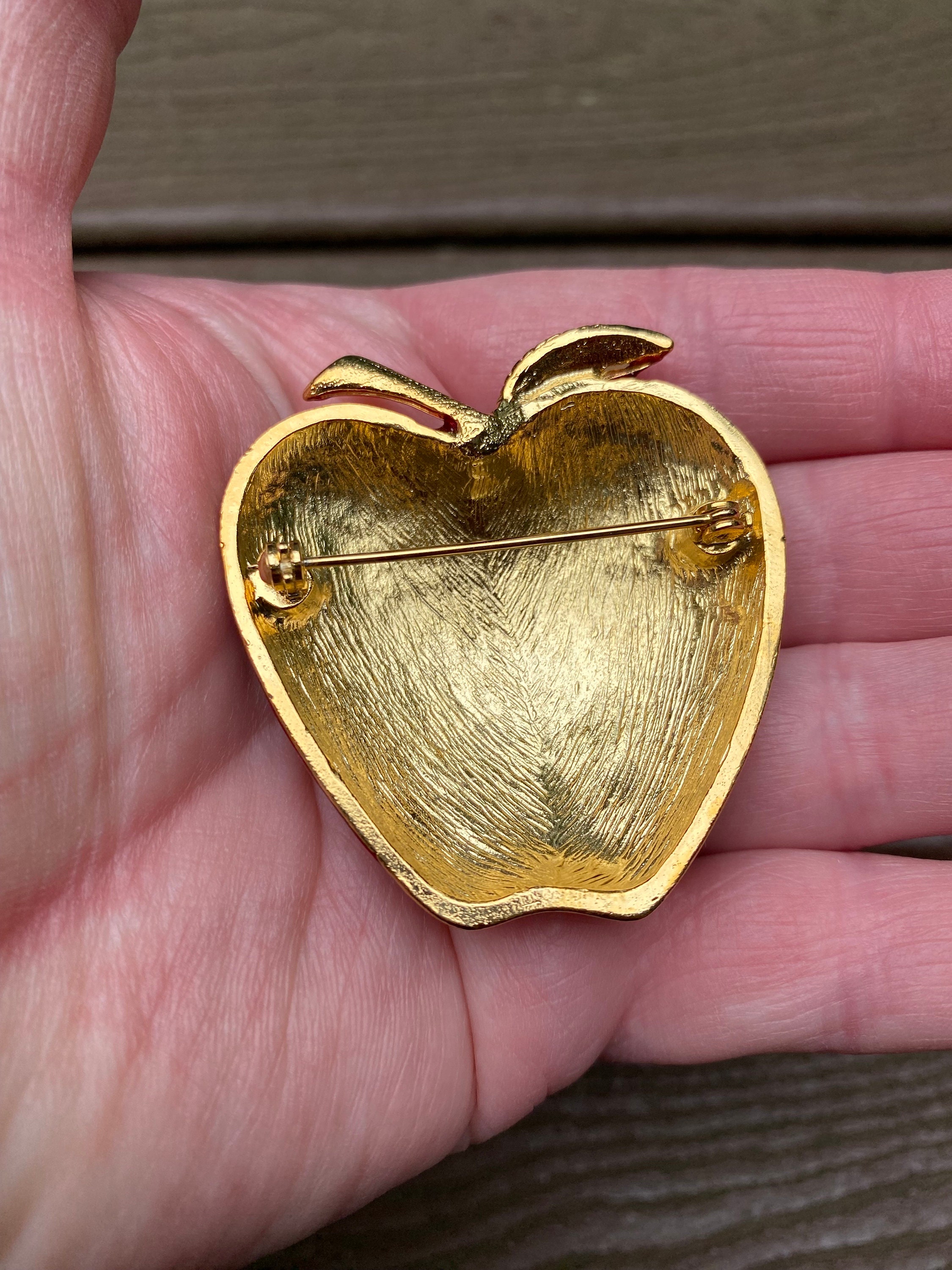 Vintage Jewelry Gorgeous Red Enamel Apple Fruit Statement Pin