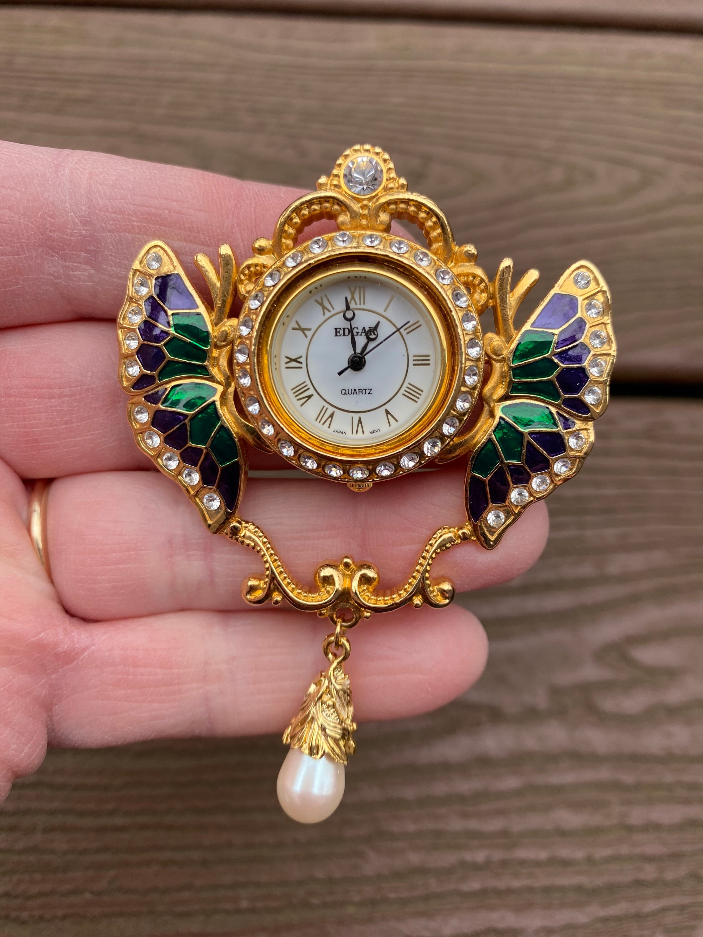 Vintage Jewelry Signed Edgar Berebi Exquisite Wings of Time Clock
