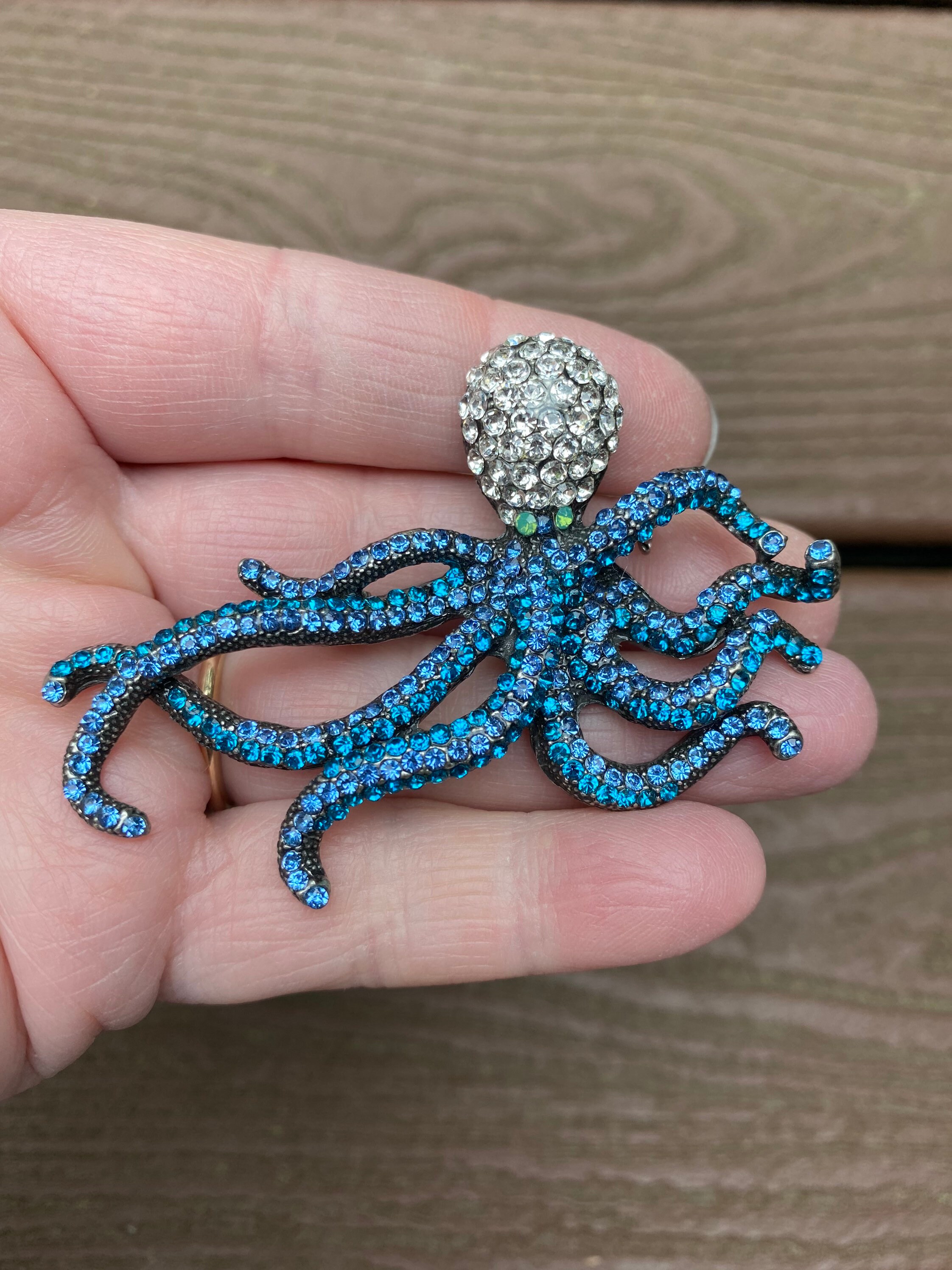 Vintage Jewelry Gorgeous Blue Rhinestone Octopus Pin Brooch
