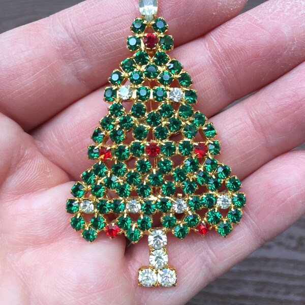 Vintage Jewelry Stunning Christmas Tree with Pave Rhinestones Pin Brooch