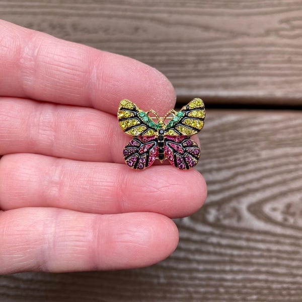 Vintage Jewelry Gorgeous Multicolored Rhinestone Butterfly Pin Brooch