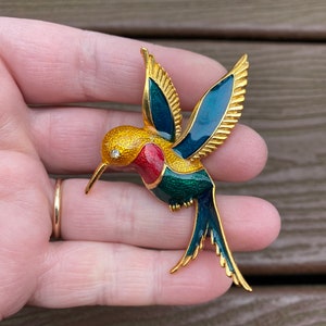Joias vintage, lindo broche de beija-flor em esmalte e strass