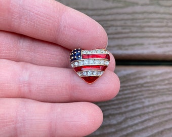 Vintage sieraden mooie strass en emaille patriottische Amerikaanse vlag hart pin broche