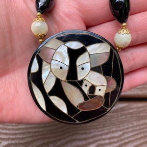 Vintage Jewelry Gorgeous Lee Sands Inlay Shell Mother of Pearl Mommy and Baby Koala Necklace