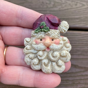 Broche navideño con diseño de Papá Noel campestre adorable y barba rizada de joyería vintage