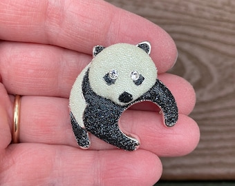 Vintage Jewelry Adorable Enamel and Rhinestone Panda Pin Brooch