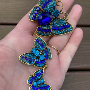 PinMart Pinmart's Silver Plated Blue Rhinestone Butterfly Brooch Pin