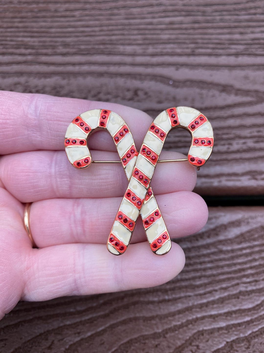 Vintage Jewelry Adorable Enamel and Rhinestone Christmas Candy Canes ...