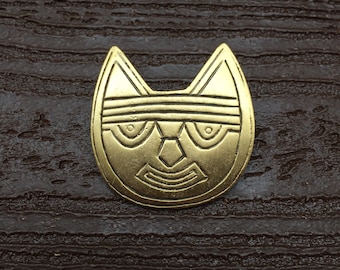 Vintage Jewelry Signed Museum Reproductions Lovely Pre-Columbian Peru Paracas Culture Ocular Being Cat Pin Brooch