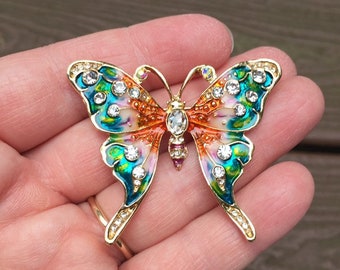 Vintage Jewelry Stunning Enamel and Rhinestones Colorful Butterfly Pin Brooch