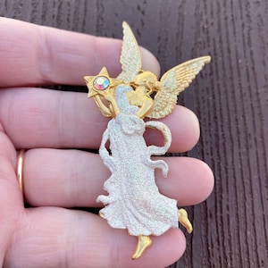 Joias vintage, lindo anjo fada com asas brilhantes e broche de estrela Aurora Boreal AB