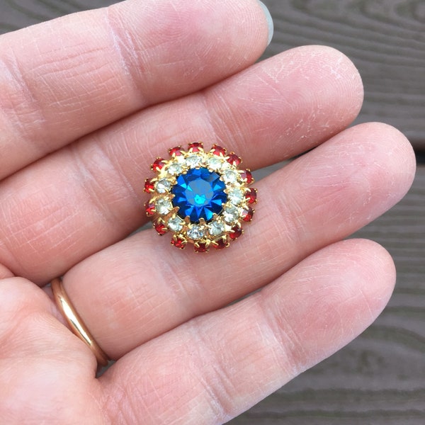 Vintage Jewelry Sparkly Patriotic 4th of July Red White & Blue Ring