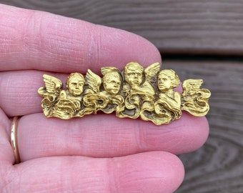 Vintage Jewelry Beautiful Gold Tone Cherubs Angels Museum Reproductions Pin Brooch