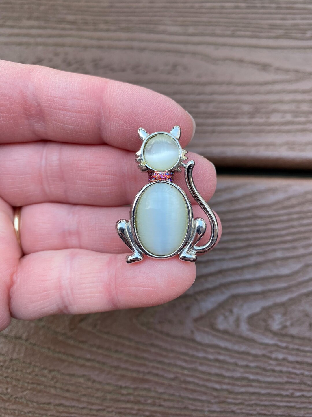 Vintage Jewelry Adorable Moonstone and Rhinestone Kitty Cat Pin Brooch ...