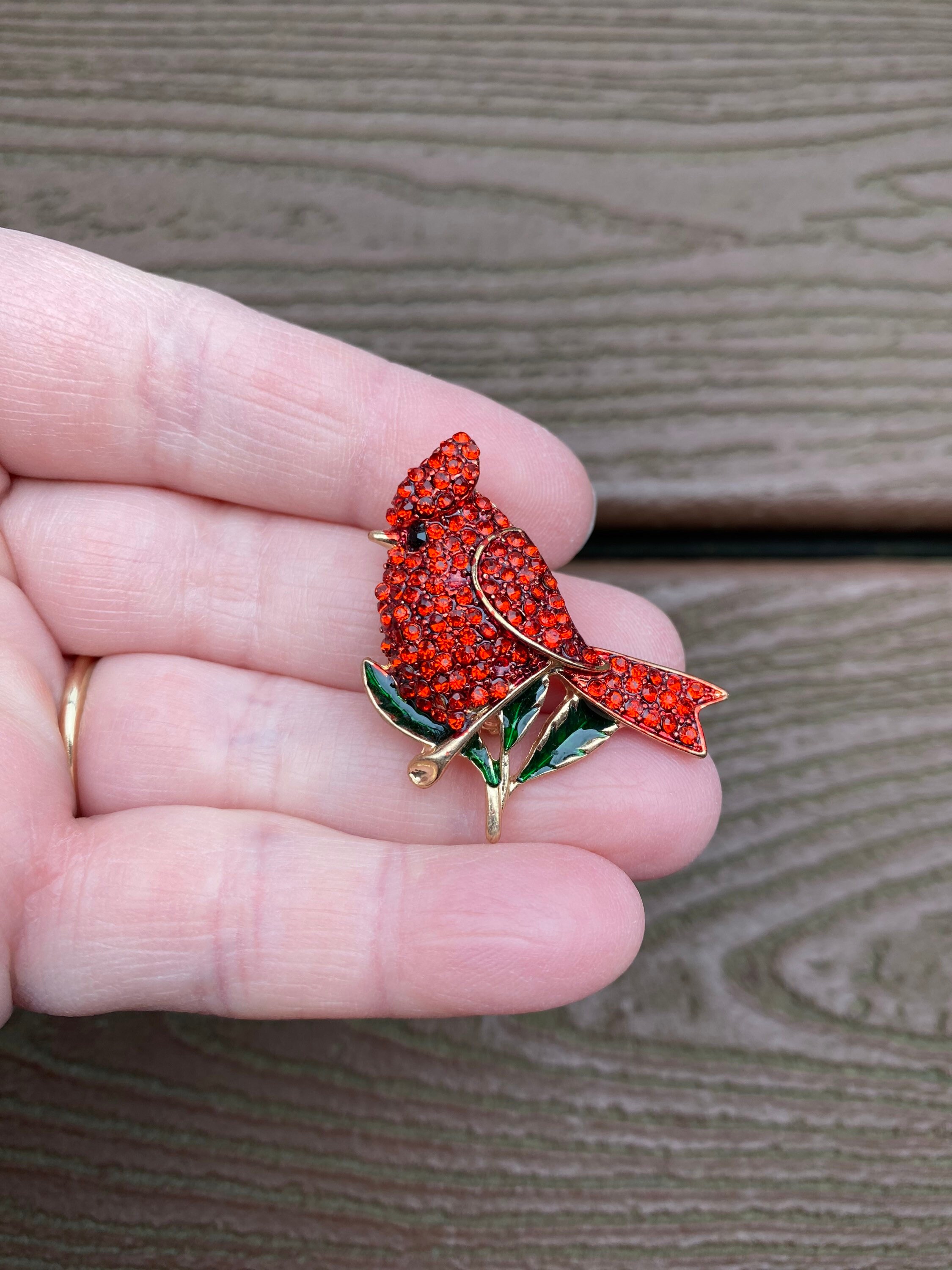 Vintage Jewelry Adorable Pave Rhinestone Cardinal Bird Pin Brooch