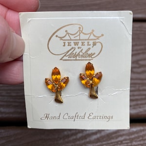 Bijoux vintage Belles boucles d'oreilles à clip Park Lane avec strass et feuilles d'automne neuves sur carte