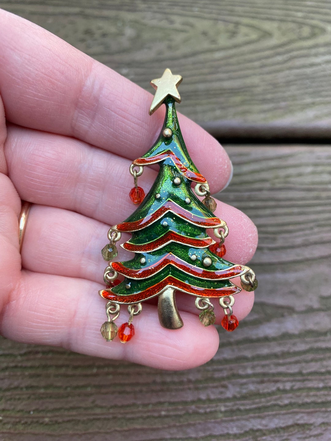 Joli sapin de Noël en émail avec ornements pendants et broche Etsy France