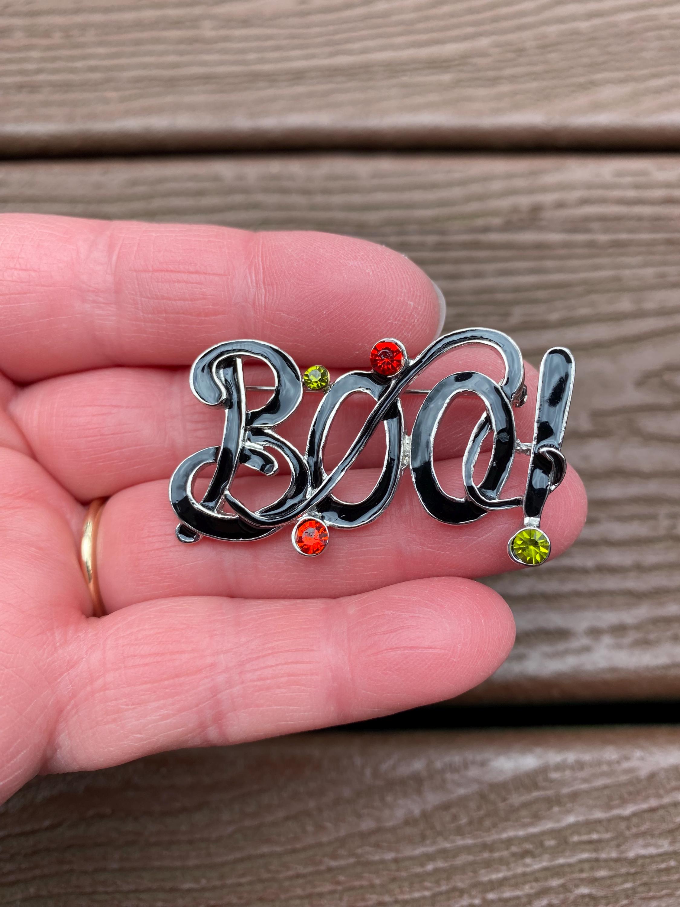 Rhinestone Boo Vintage Jewelry Adorable Enamel and Rhinestone Halloween Boo Pin Brooch ...