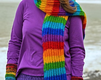 New Long Rainbow Wool Scarf by Wicked Dragon Hippie Winter