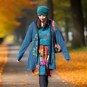 New Long jacket fleece lined floral printed winter snuggly warm from Small to PLUS size Handmade coat Sustainable fashion Fair Trade