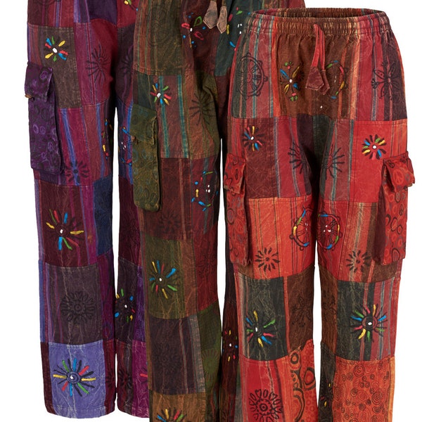 New Unisex Patchwork cargo trousers hippie pants purple red green heavy cotton festival pants handmade Nepal trousers extra long