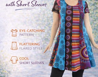 Boho Patchwork Flared Dress - Hippie Bohemian Stonewashed Cotton