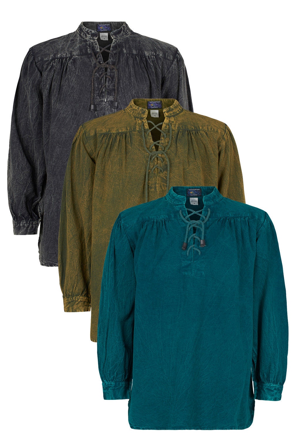 Image of Medieval Style Stonewash Heavy Cotton Shirt, Handfasting Pagan Mens Gothic Clothes Up To Plus Size