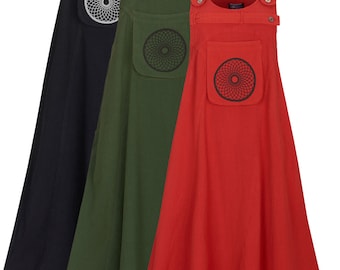 Long pinafore dress red black green overall dress romper dress - available from small size up to plus size
