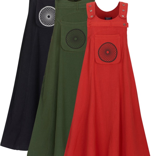 Long pinafore dress red black green overall dress romper dress - available from small size up to plus size