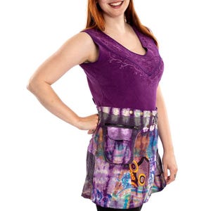 Purple Patchwork Pixie Skirt with Belt & Pocket, Bohemian Cotton image 6