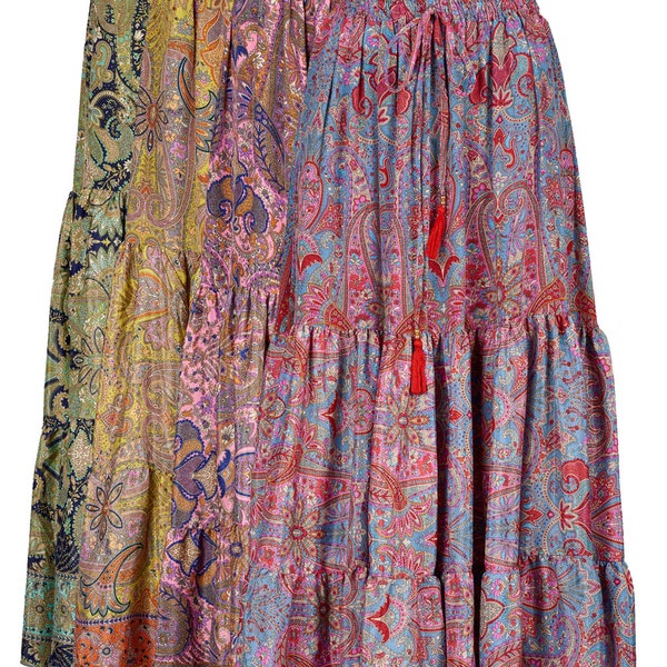 Extra long tiered silky skirt - available up to plus size