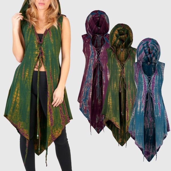 Gothic style tie dye waistcoat, hippie festival clothing, psy trance top, pixie witch handfasting pagan clothes, faery top up to Plus Size