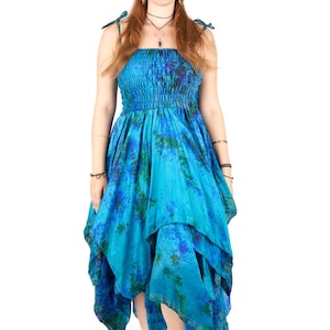 TIE DYE DRESS Handkerchief hem dress fairy festival mermaid style dress pixie clothes wicked dragon curvy ladies flattering fit vacation