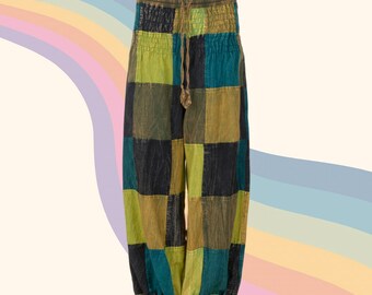 Long Cotton Patchwork Unisex HIPPIE ALIBABA Trousers with Pockets up to PLUS size