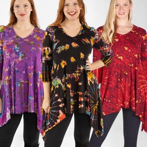 Top tunica tie-dye - orlo asimmetrico, abito Boho Firefly