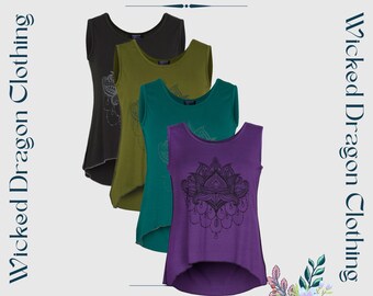 LOTUS flower top, BOHEMIAN top, PSY trance festival top, plus size hippie, hippy clothing, pagan top xxl purple black green vest blue top