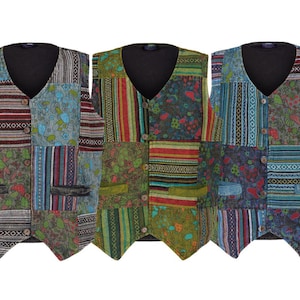 Hippie Gheri cotton WAISTCOAT unisex Bodhi mushroom patchwork waistcoat from Small to PLUS size festival pagan style clothes