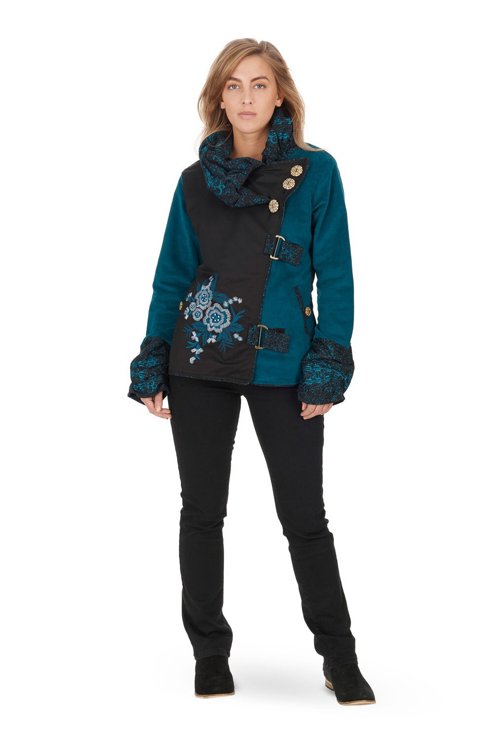 Image of Bohemian Style Fleece Lined Corduroy Winter Coat With Shawl Collar
