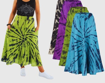 New Women’s Festival Hippie flared tie dye skirt - available in several sizes Purple Green Blue Black Goddess skirt Pagan clothing