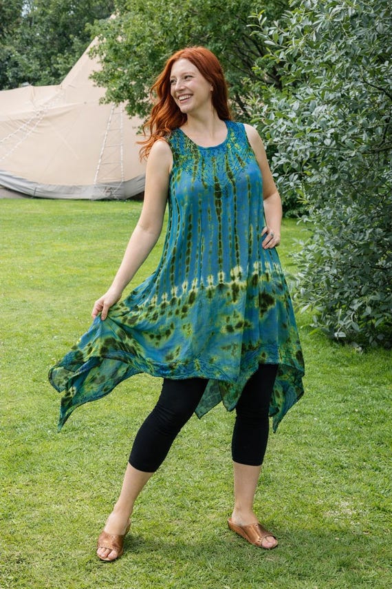 Cecily Tie Dye Dress  Boho Embroidered Maxi, Flowy Rayon Pixie Hem Dress,  Handcrafted Festival Outfit, Plus Size Boho Style - Etsy Israel