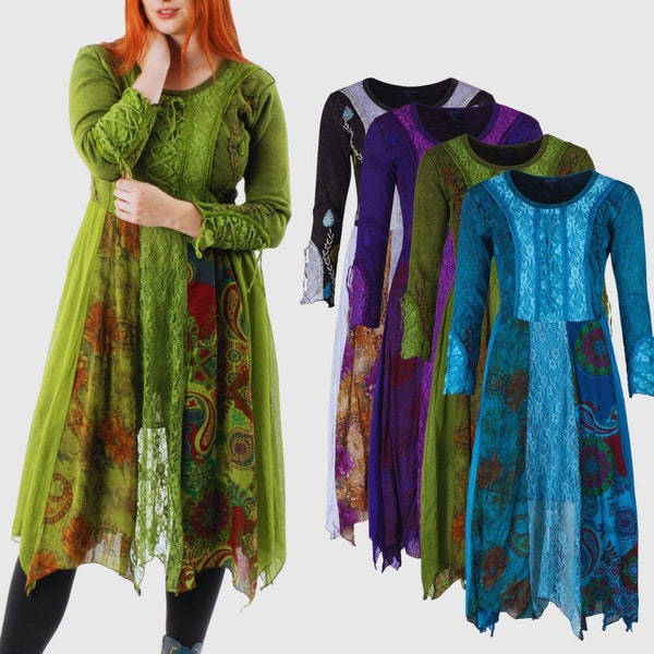 Neue Goddess Kleid Pagan Style und Boho Style Langarm Spitzenkleid - bis zur Plus Größe