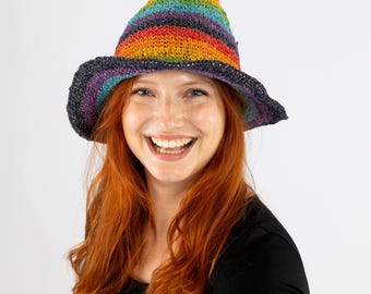 HEMP pointy wizard hat cotton rainbow summer hat wide brim