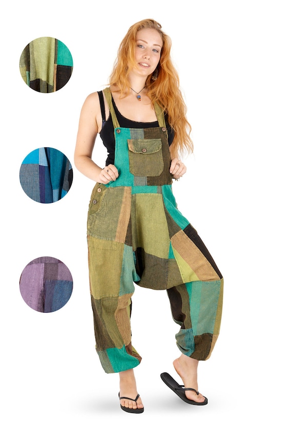 New Patchwork Harem Dungarees Hippie Trousers up to Plus Size