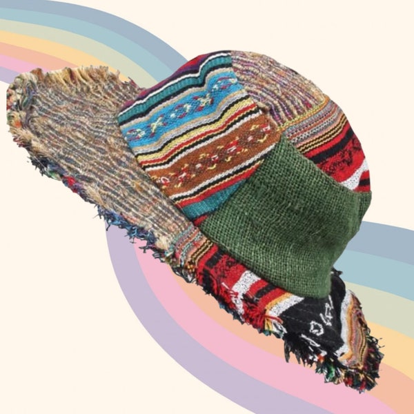 Chapeau patchwork unisexe en chanvre et coton