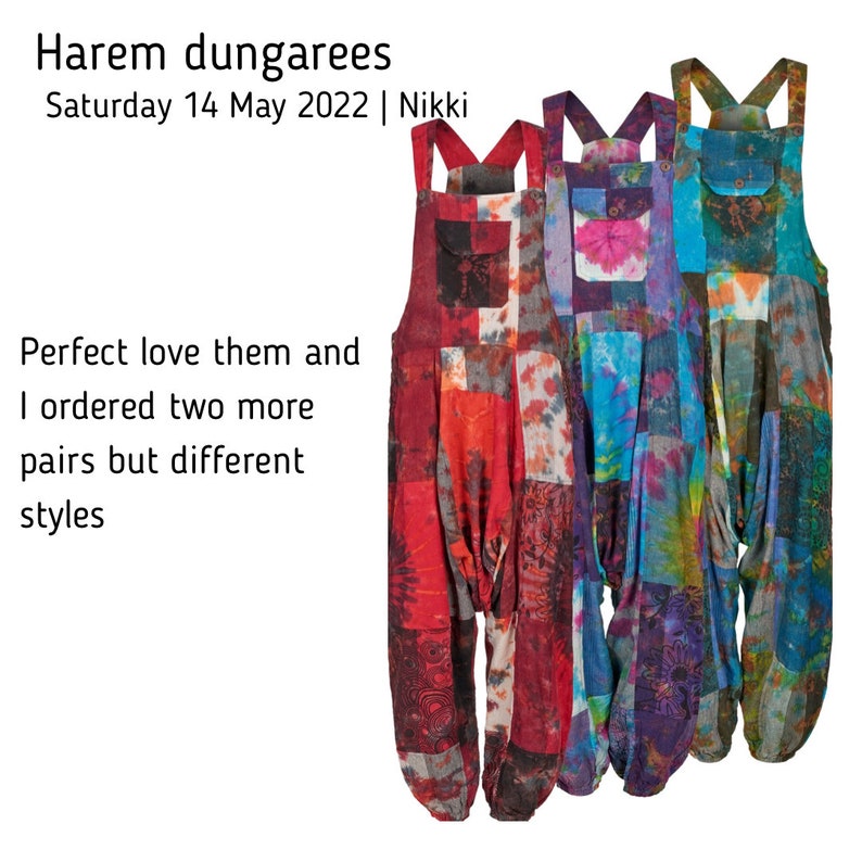 TIE DYE Unisex patchwork hippie harem Dungarees with pockets festival pagan pixie clothing up to PLUS size 