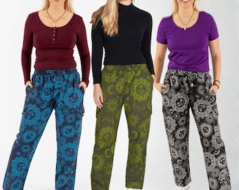 Celestial Cotton Cargo Pants: Stonewashed Hippie Trousers