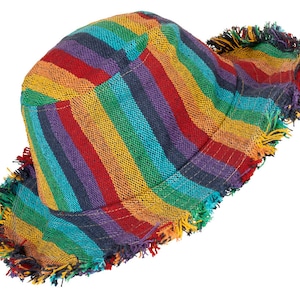 New Stripy rainbow wire brim summer sun hippie hat unisex men women holiday vacation beach festival hat hemp vintage hat