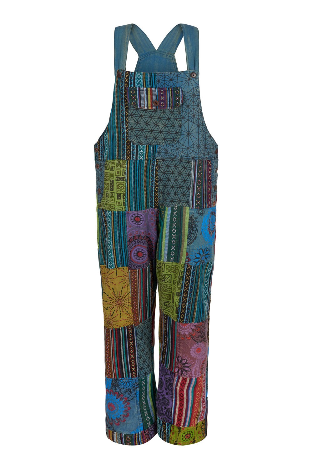 Image of Gheri Cotton Patchwork Dungarees Up To Plus Size
